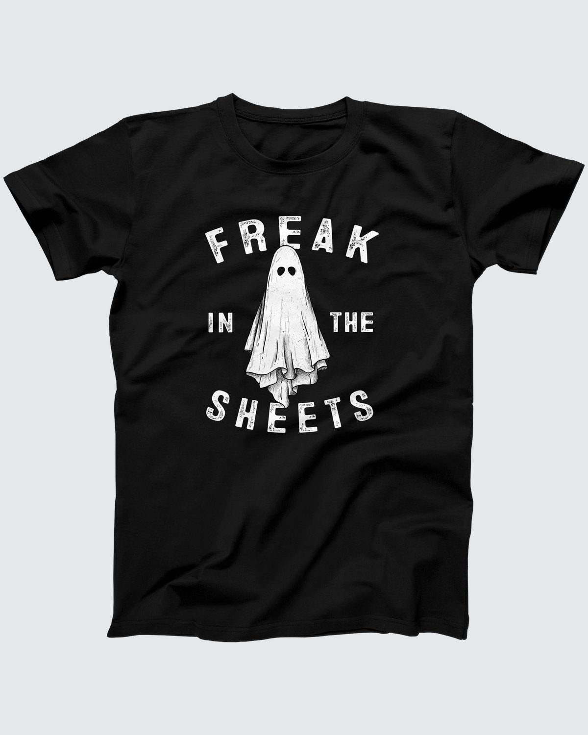 Freak in the Sheets T-Shirt, flat lay on grey