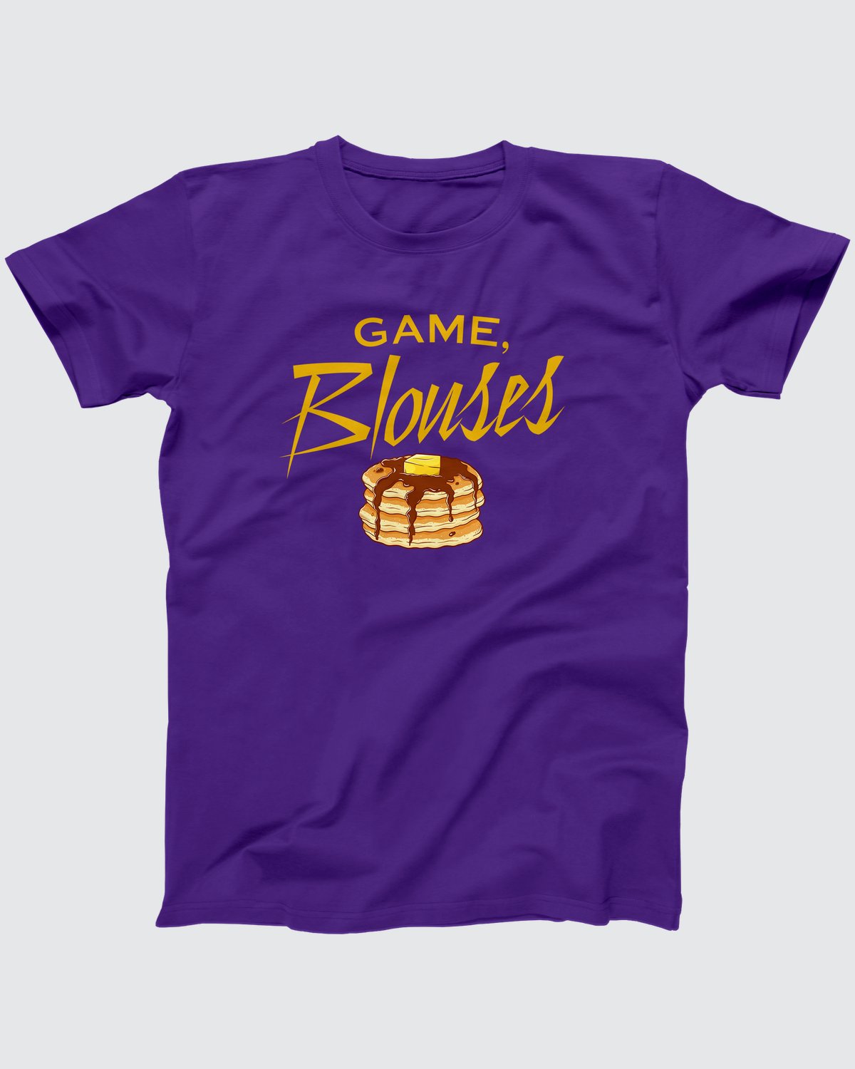 Game Blouses T-Shirt, flat lay on grey