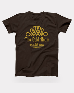 The Gold Room T-Shirt in Brown, flat lay on grey