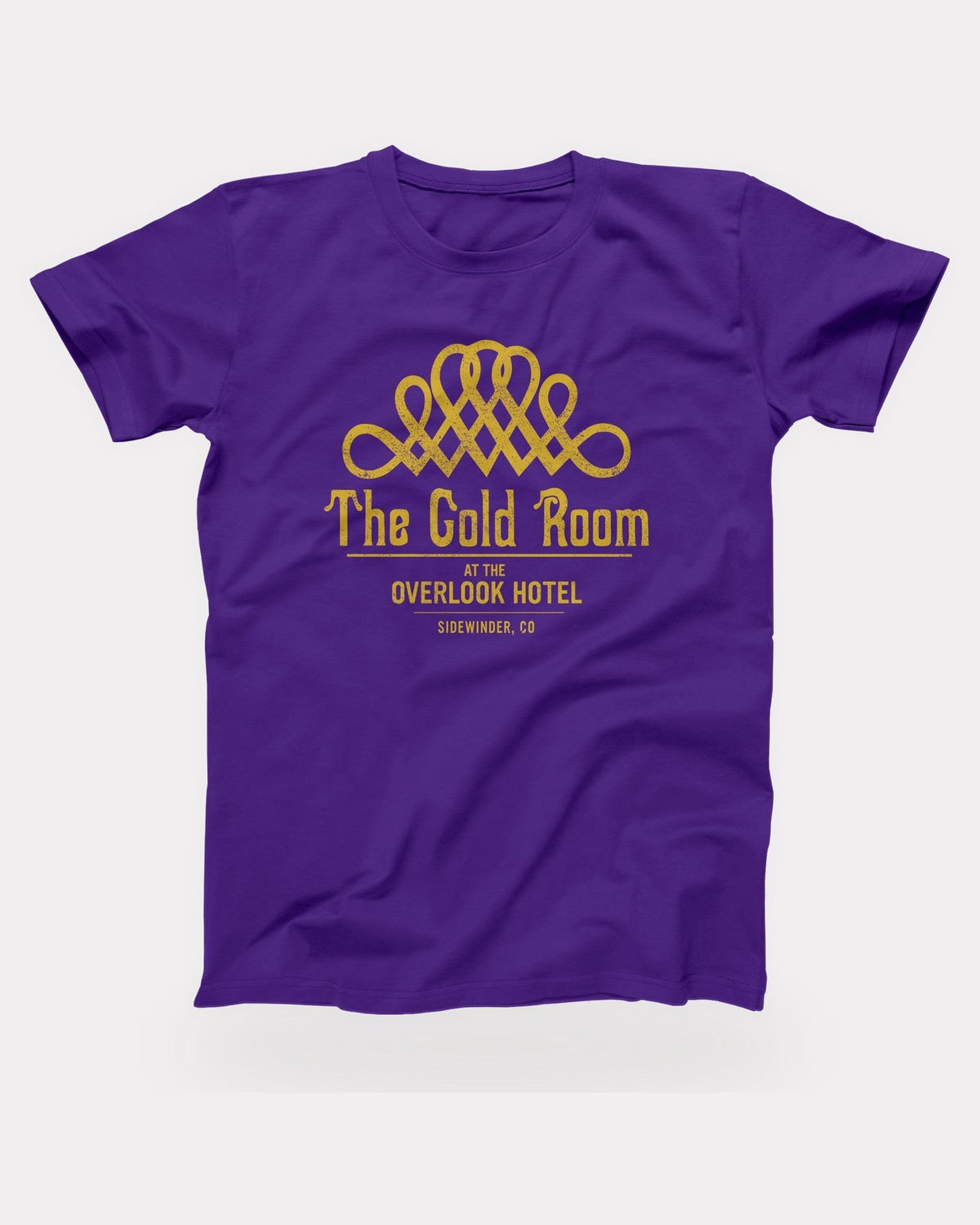The Gold Room T-Shirt in Team Purple, flat lay on grey