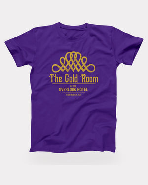 The Gold Room T-Shirt in Team Purple, flat lay on grey