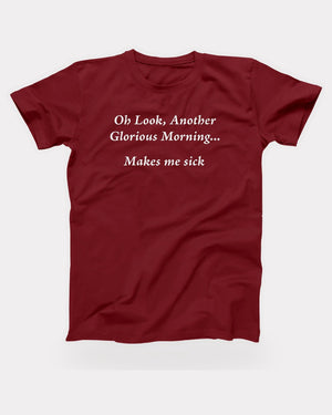 Another Glorious Morning T-Shirt in Cardinal, flat lay on grey
