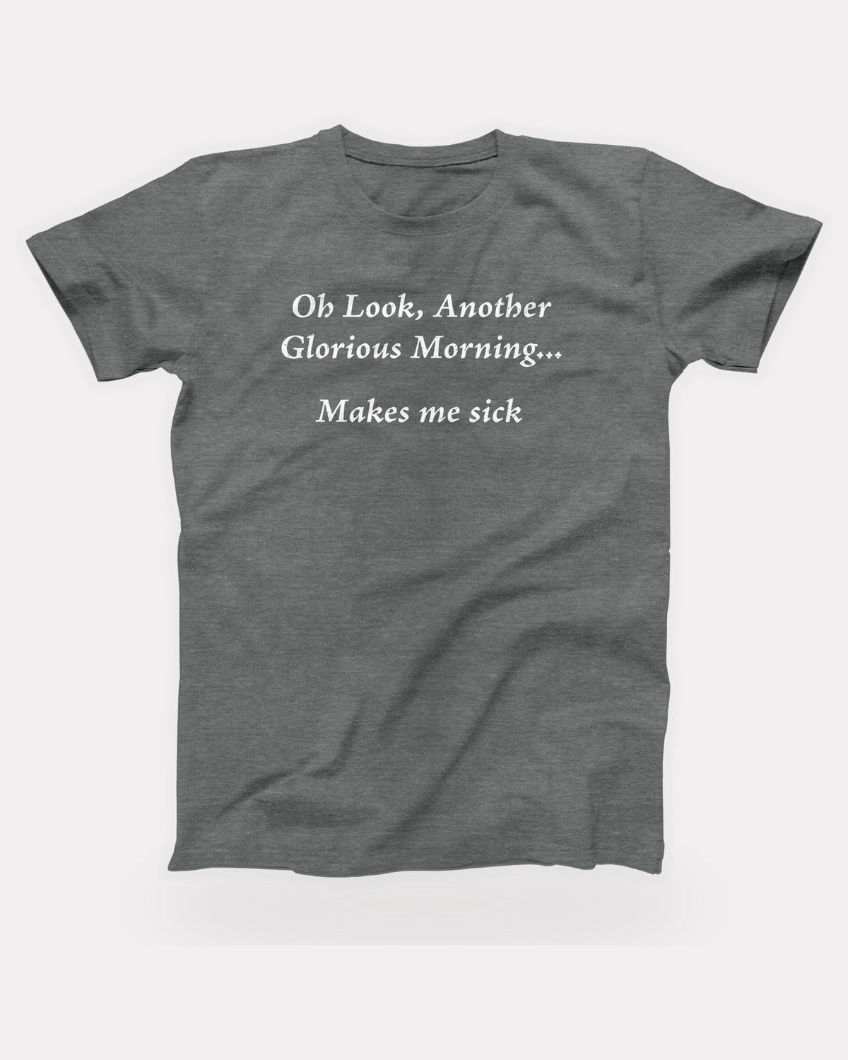 Another Glorious Morning T-Shirt in Deep Heather, flat lay on grey