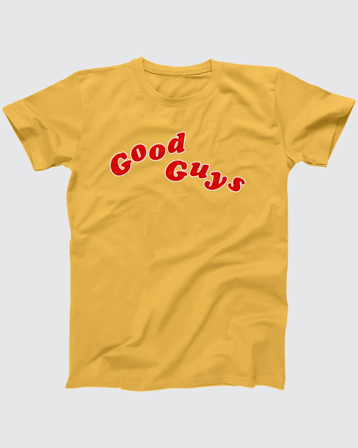 Good Guys T-Shirt, flat lay on grey
