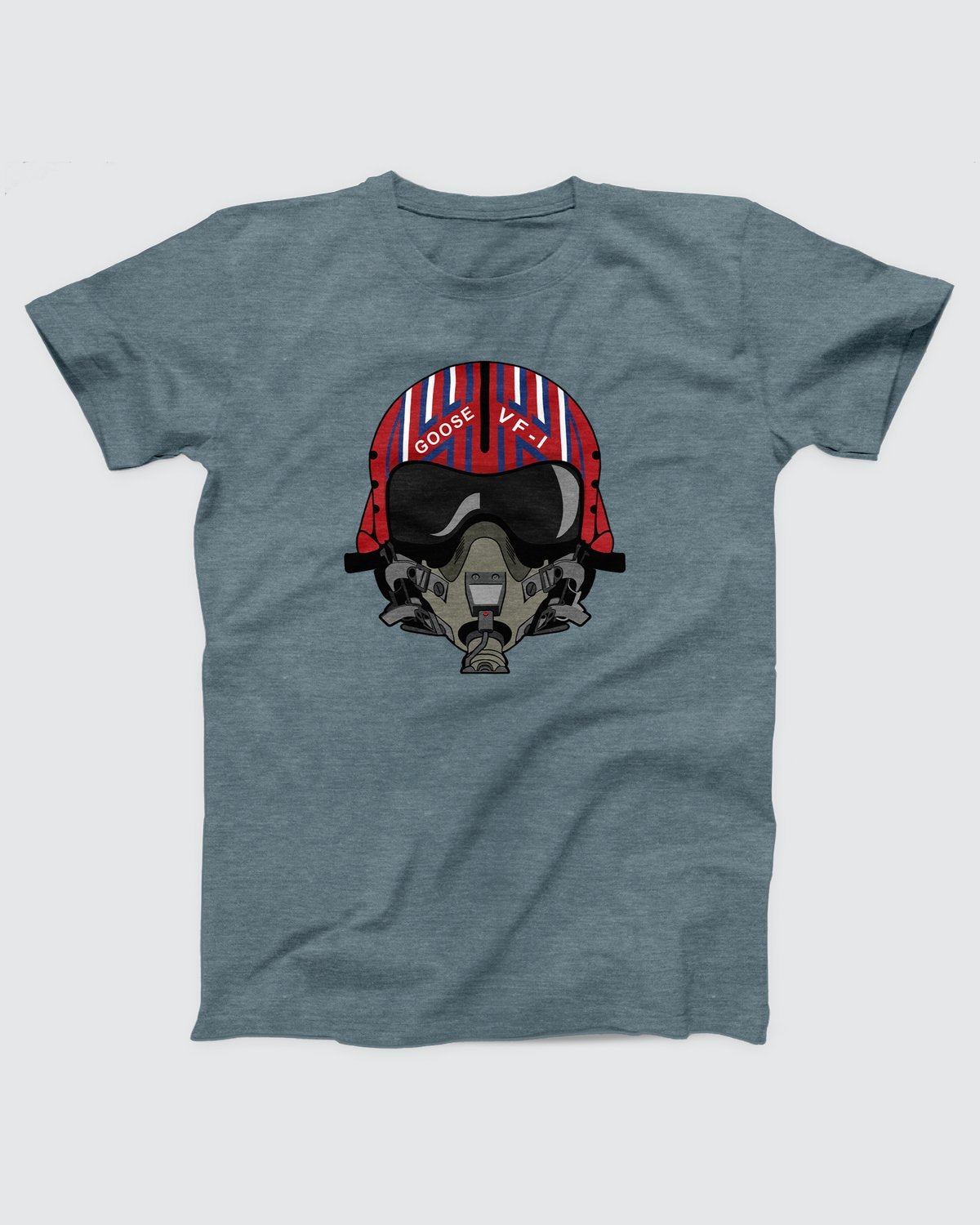 Goose Helmet T-Shirt, flat lay on grey