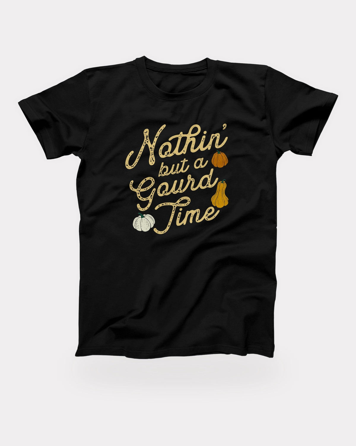 Nothin' But a Gourd Time T-Shirt in Black, flat lay on grey