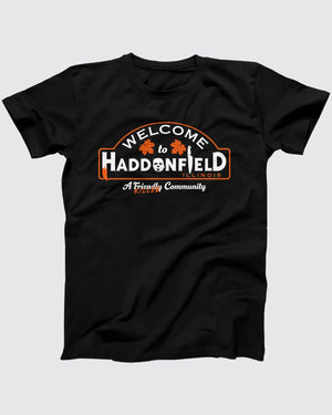 Welcome to Haddonfield T-Shirt, flat lay on grey