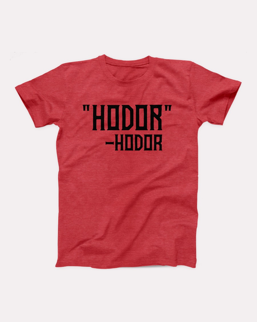 Hodor t-shirt in Heather Red, flat lay on grey