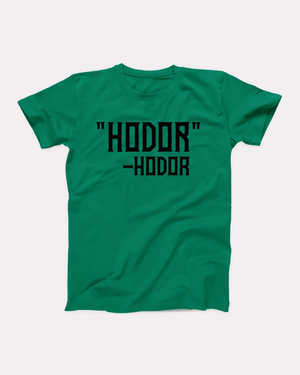 Hodor t-shirt in Kelly, flat lay on grey