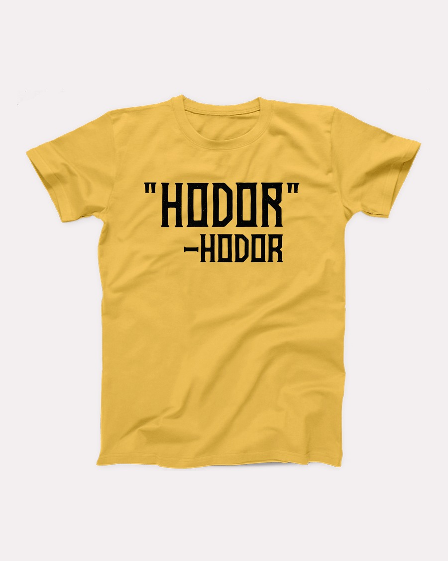 Hodor t-shirt in Maize Yellow, flat lay on grey