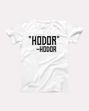 Hodor t-shirt in White, flat lay on grey