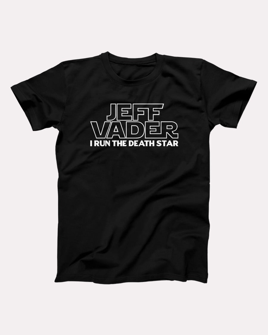 Jeff Vader t-shirt in Black, flat lay on grey