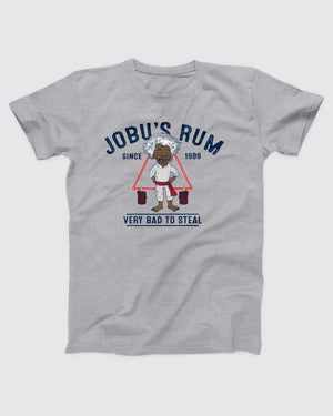 Jobu's Rum T-Shirt, flat lay on grey