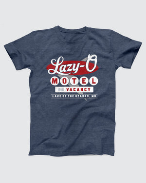 Lazy-O Motel T-Shirt, flat lay on grey