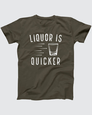 Liquor is Quicker T-Shirt, flat lay on grey
