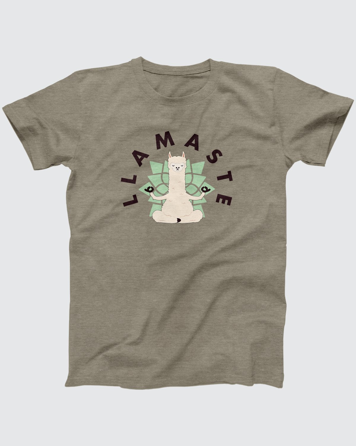 Llamaste t-shirt in Heather Stone, flat lay on grey