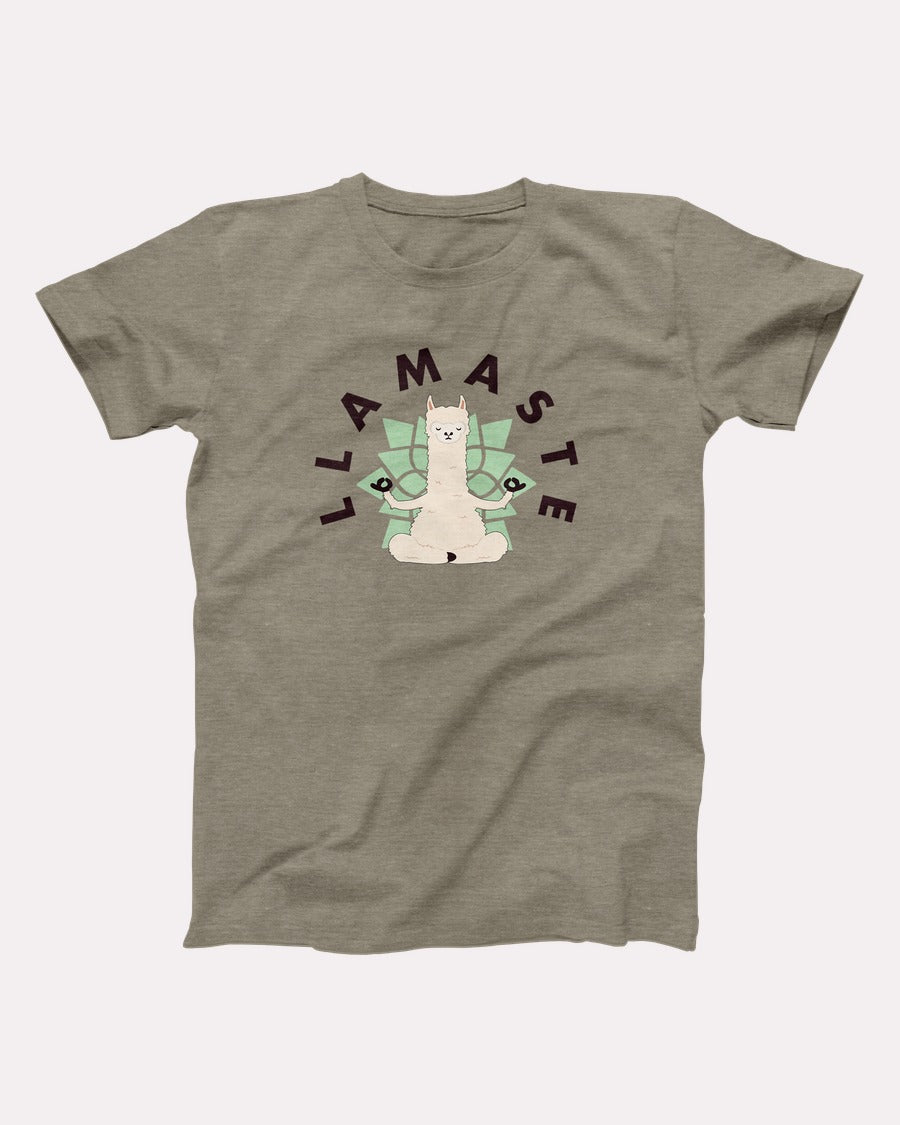 Llamaste t-shirt in Heather Stone, flat lay on grey