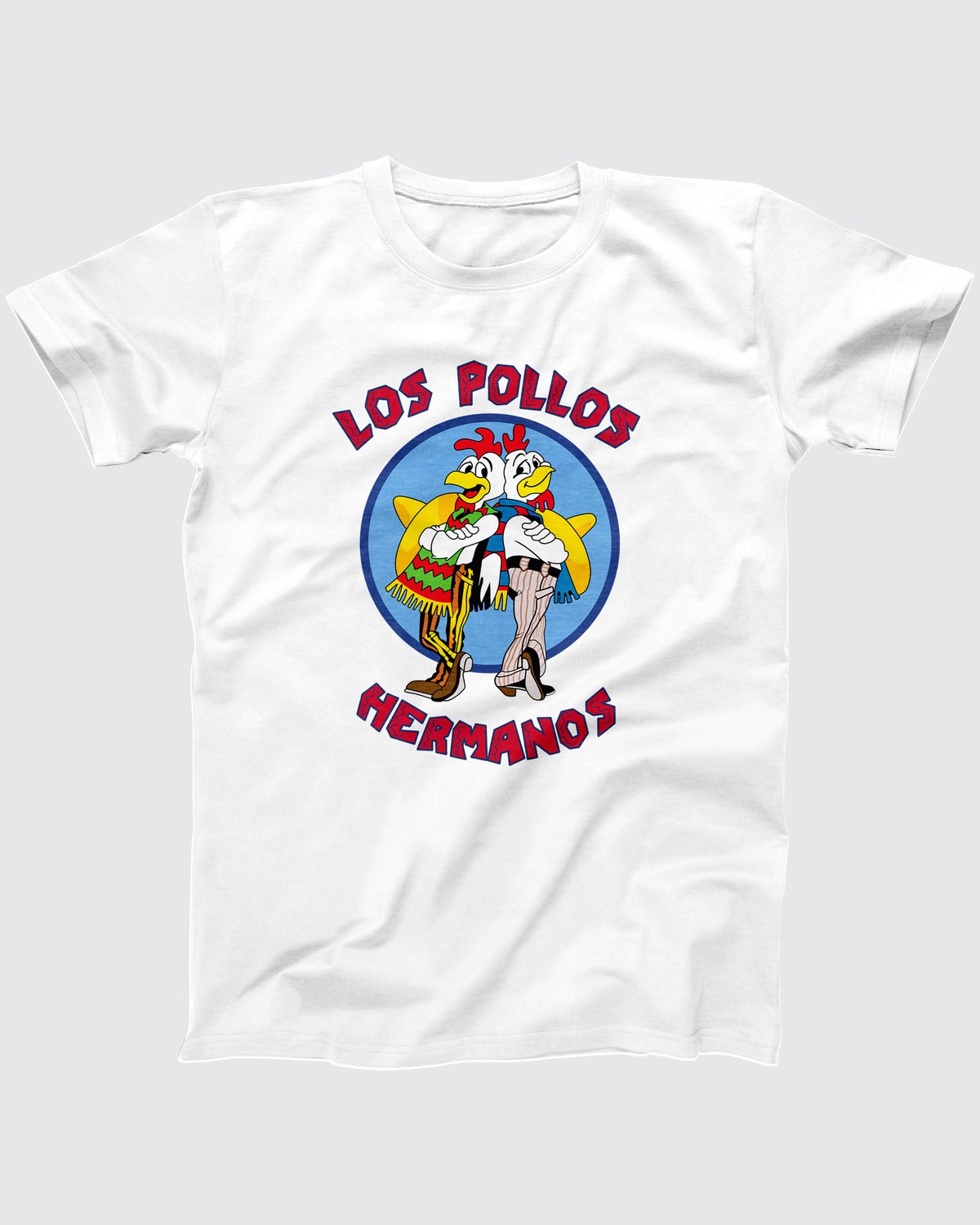 Los Pollos Hermanos T-Shirt, flat lay on grey