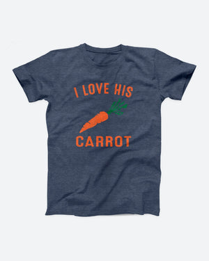 I Love His Carrot t-shirt in Heather Navy, flat lay on grey
