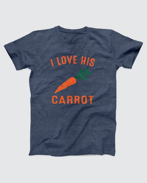 I Love His Carrot t-shirt in Heather Navy, flat lay on grey