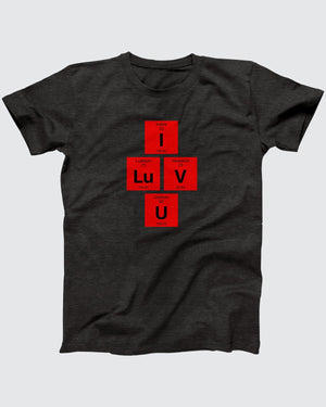 Love Periodically t-shirt in Dark Grey Heather, flat lay on grey