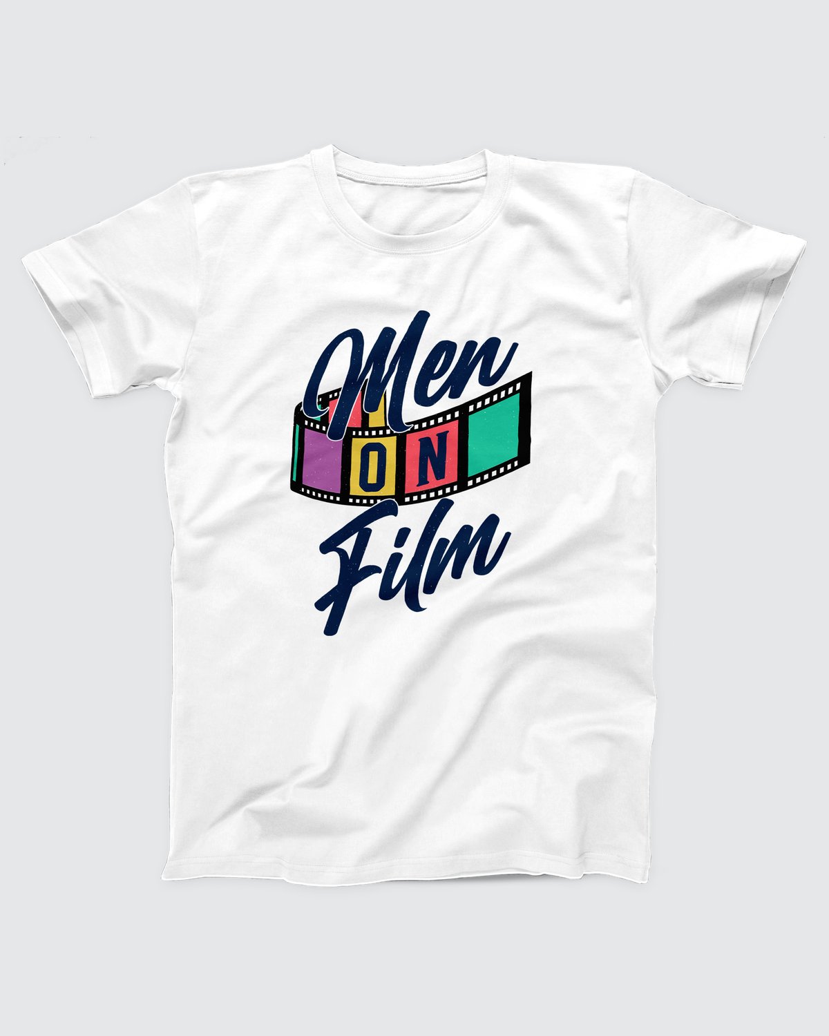 Men on Film T-Shirt, flat lay on grey