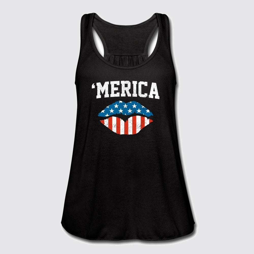 merica lips womens flowy tank top