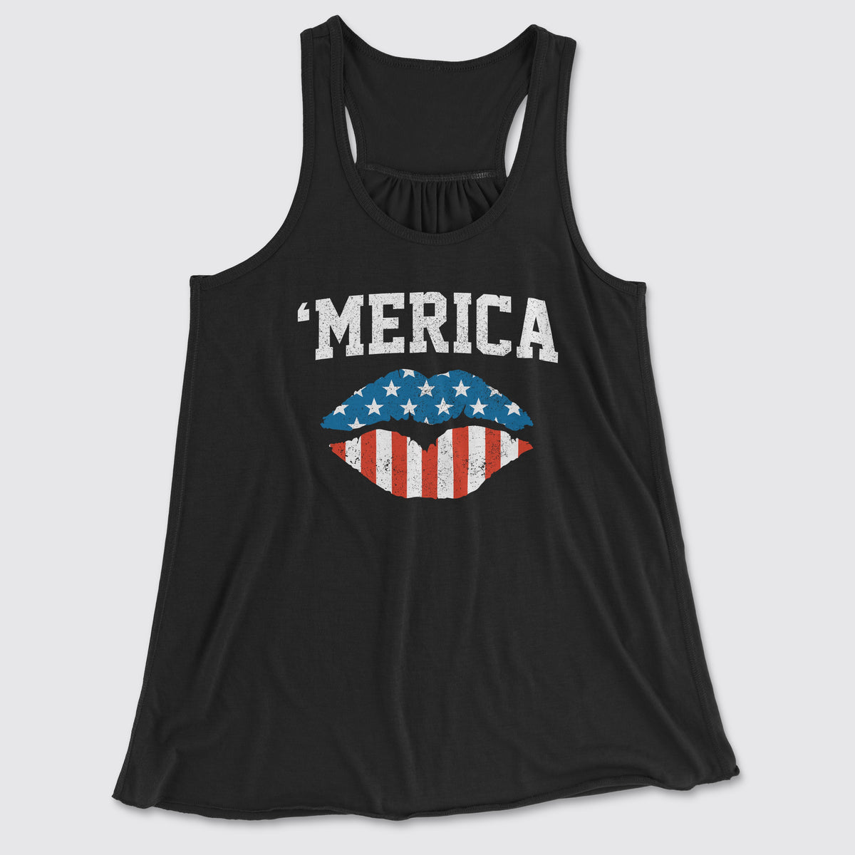 merica lips womens flowy tank top