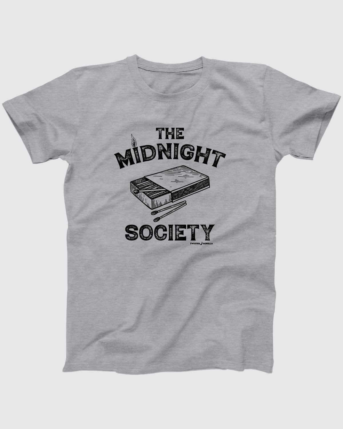 The Midnight Society T-Shirt, flat lay on grey
