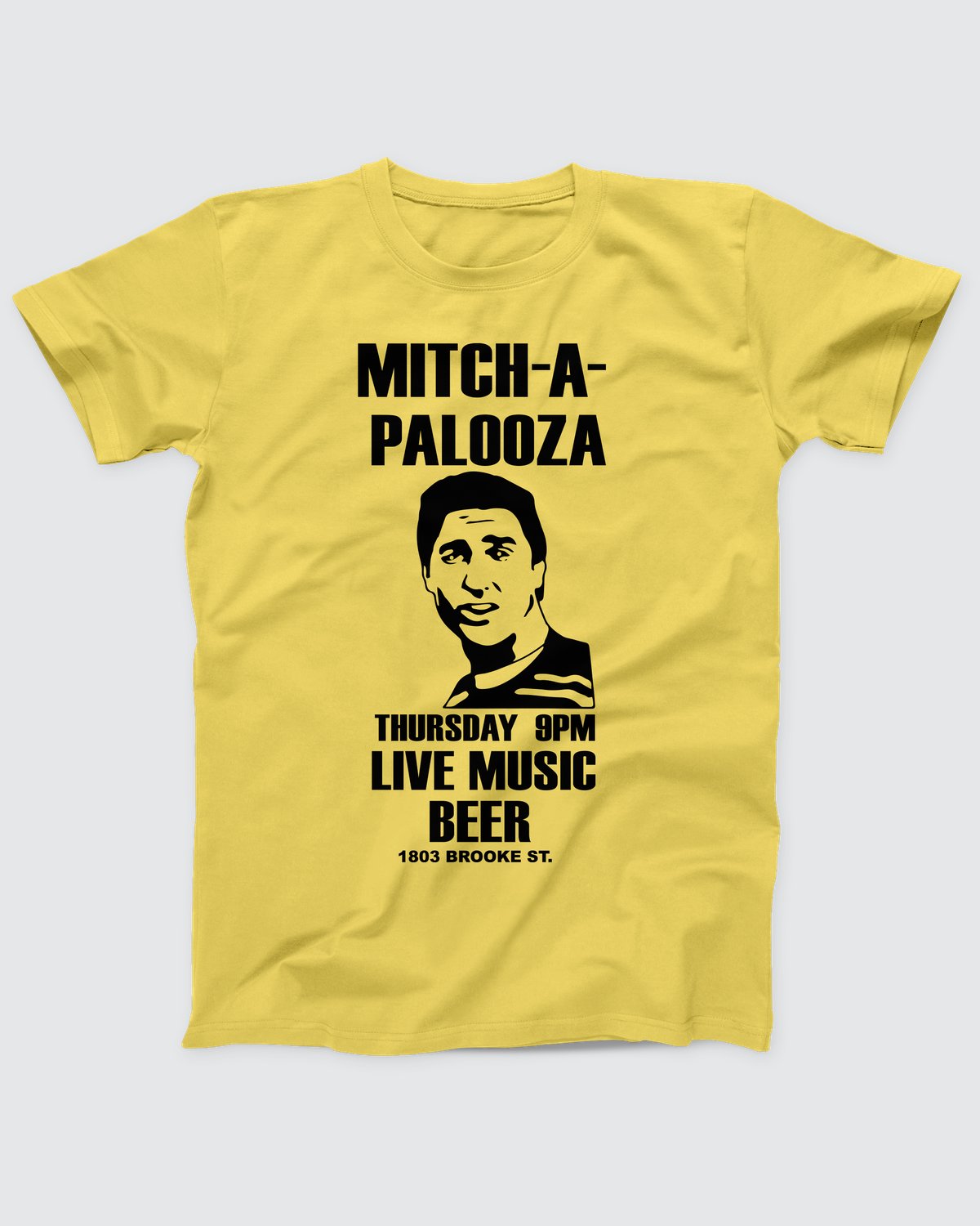 Mitch-A-Palooza T-Shirt, flat lay on grey