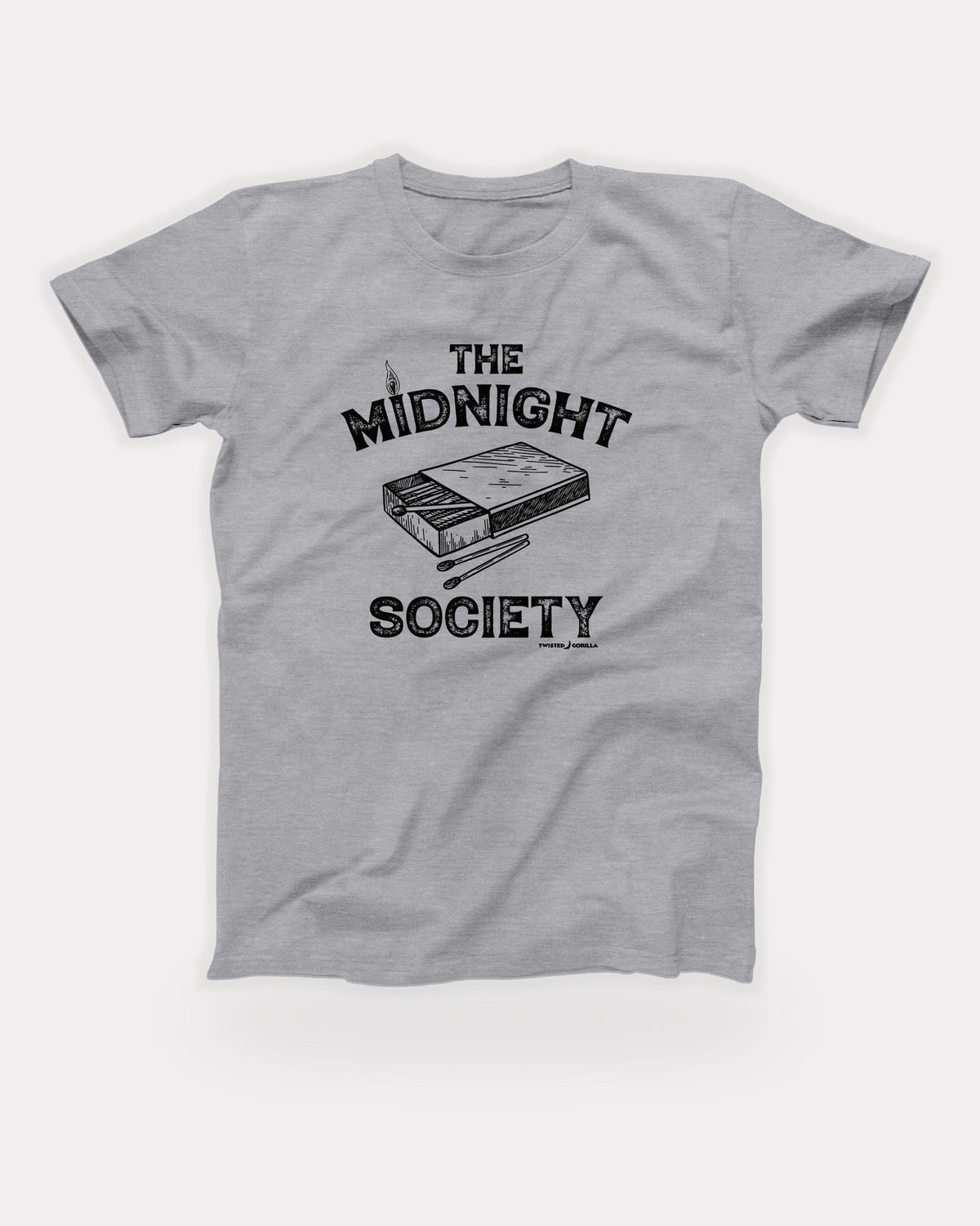 The Midnight Society T-Shirt in Athletic Heather, flat lay on grey