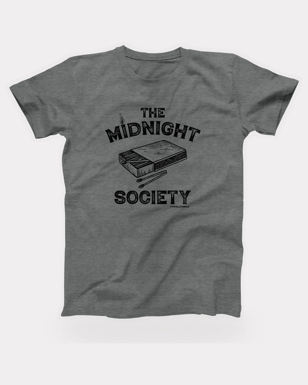 The Midnight Society T-Shirt in Deep Heather, flat lay on grey