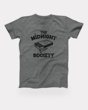 The Midnight Society T-Shirt in Deep Heather, flat lay on grey