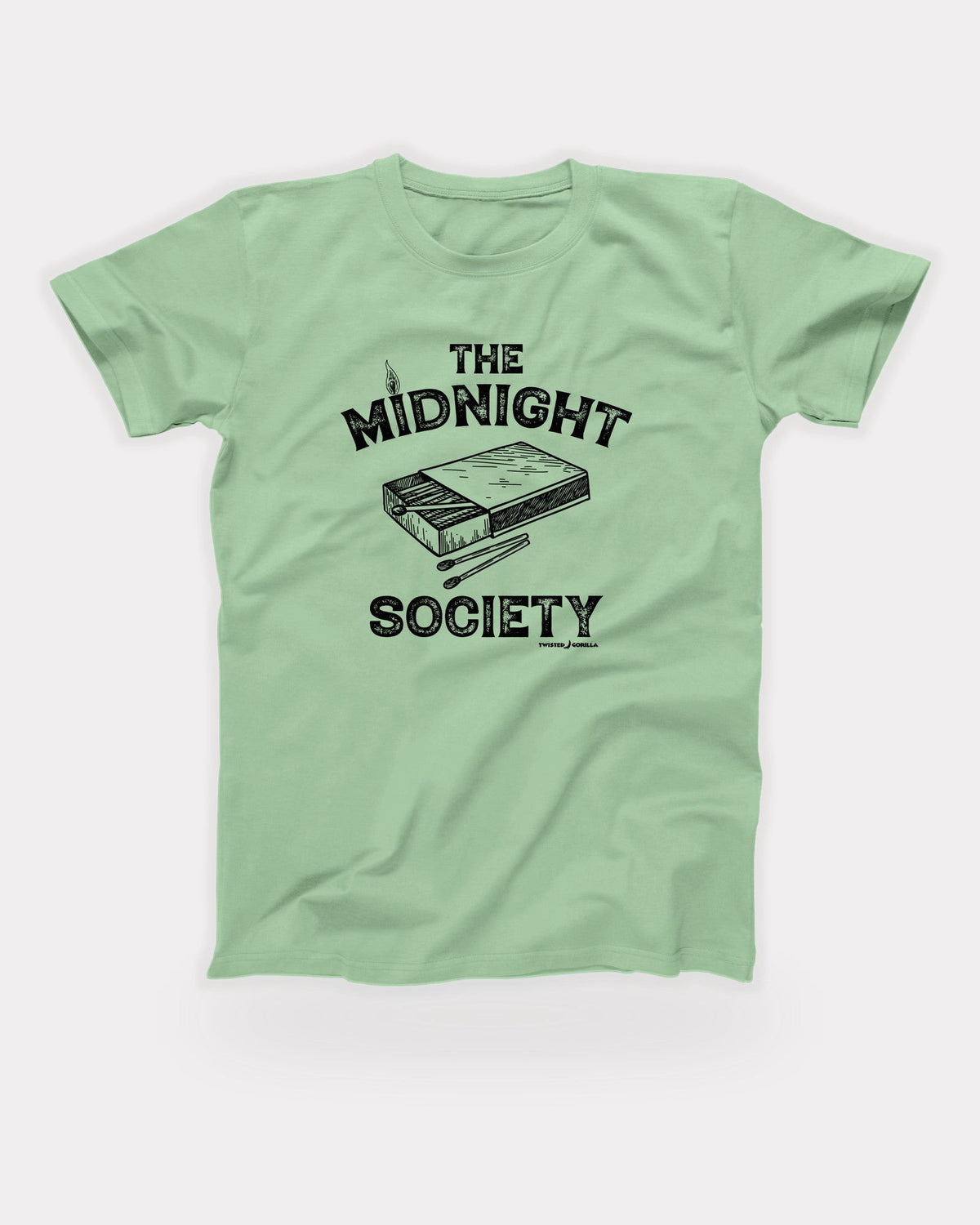 The Midnight Society T-Shirt in Mint, flat lay on grey
