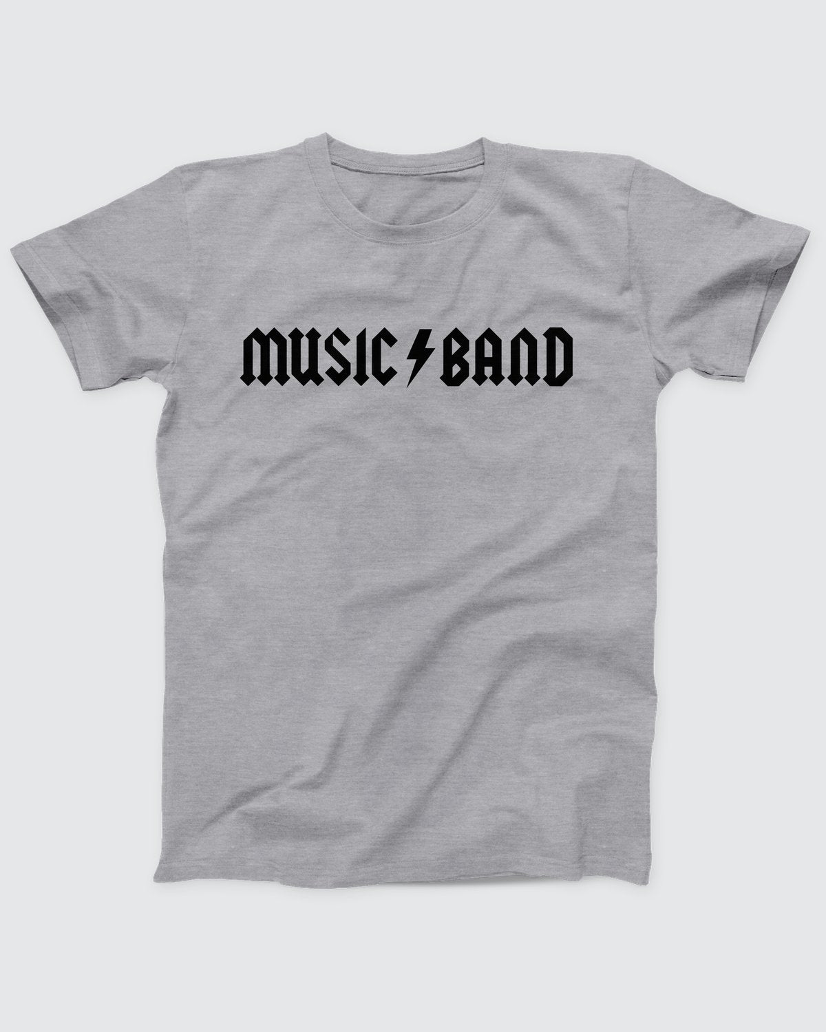 Music Band T-Shirt, flat lay on grey