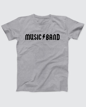 Music Band T-Shirt, flat lay on grey