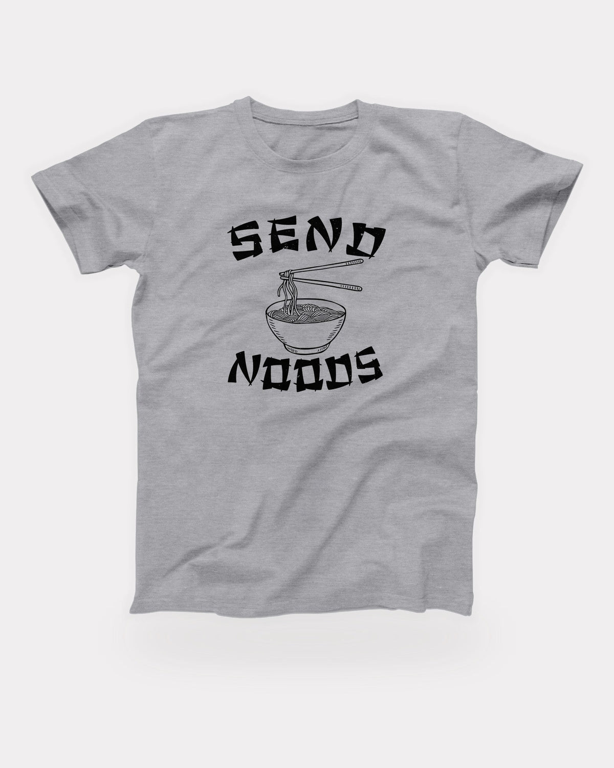 Send Noods T-Shirt in Athletic Heather, flat lay on grey