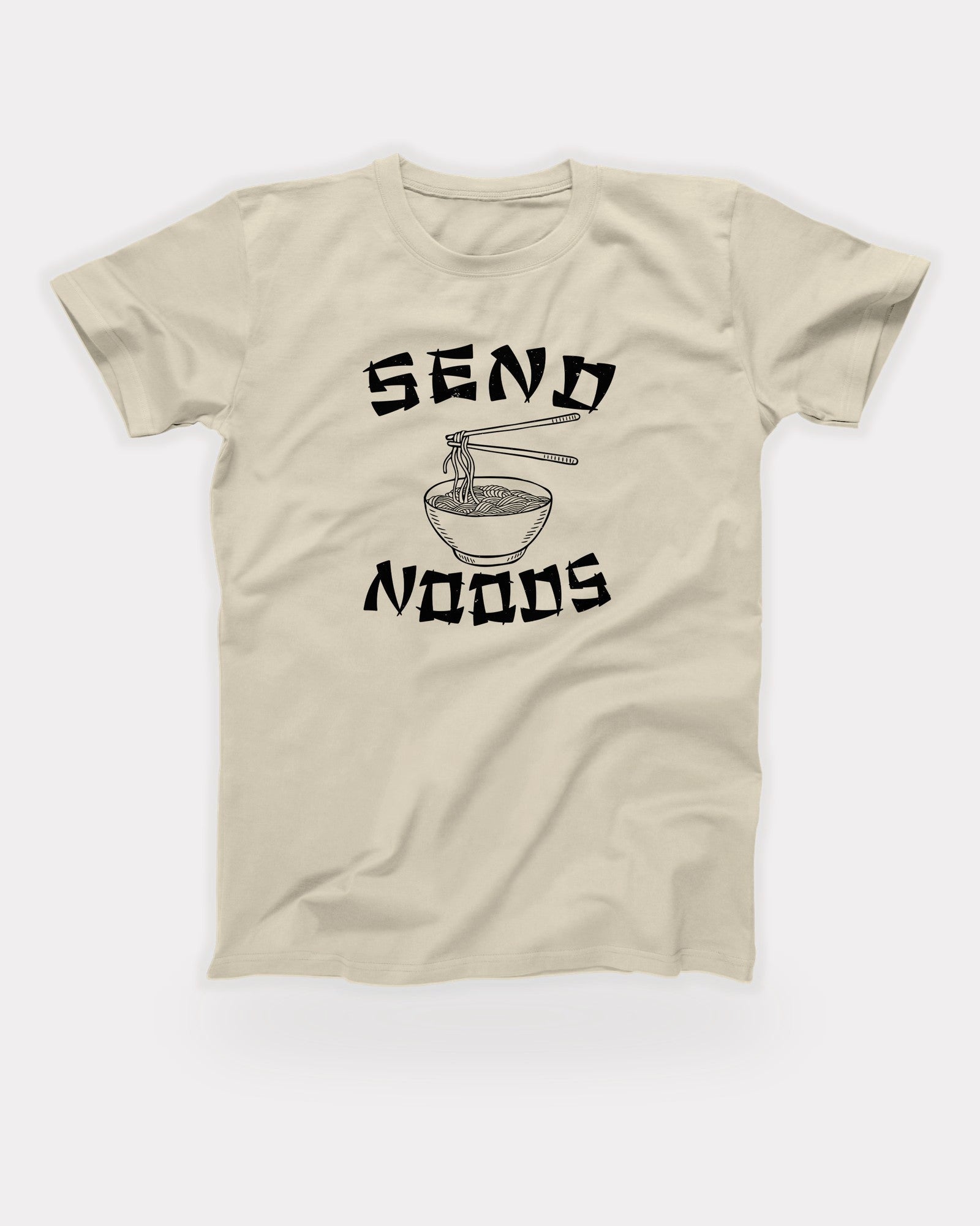 Send Noods T-Shirt in Soft Cream, flat lay on grey