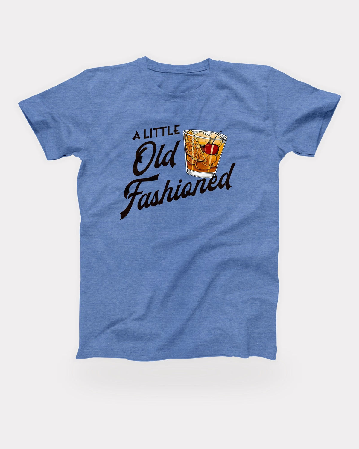 Call Me Old Fashioned T-Shirt in Heather Columbia Blue, flat lay on grey