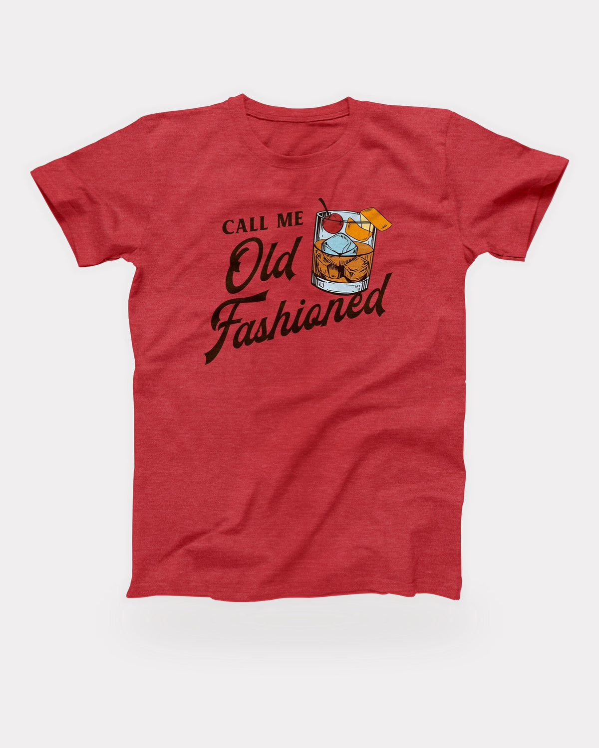 Call Me Old Fashioned T-Shirt in Heather Red, flat lay on grey