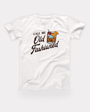 Call Me Old Fashioned T-Shirt in White, flat lay on grey