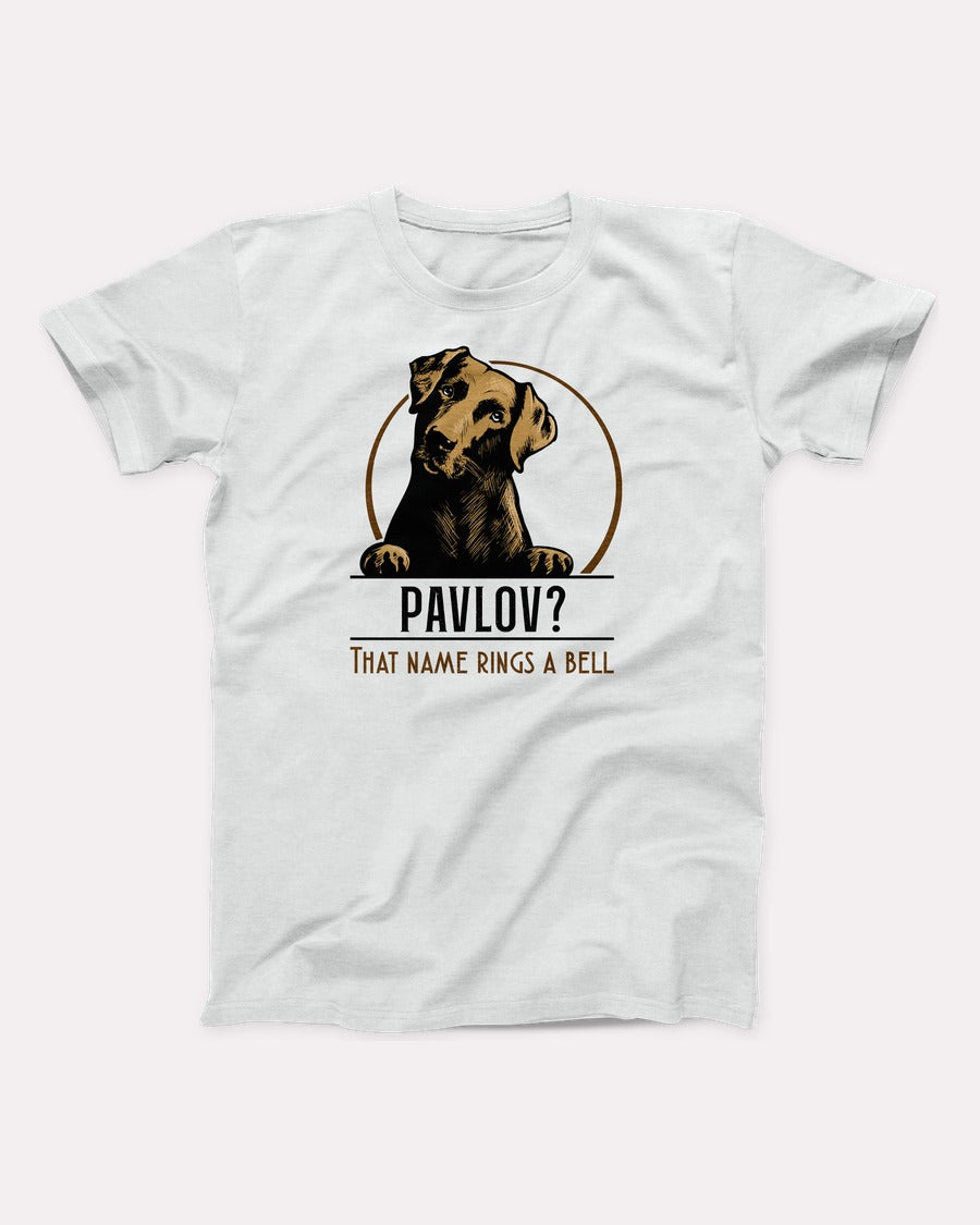 Pavlov's Dog t-shirt in Ash, flat lay on grey