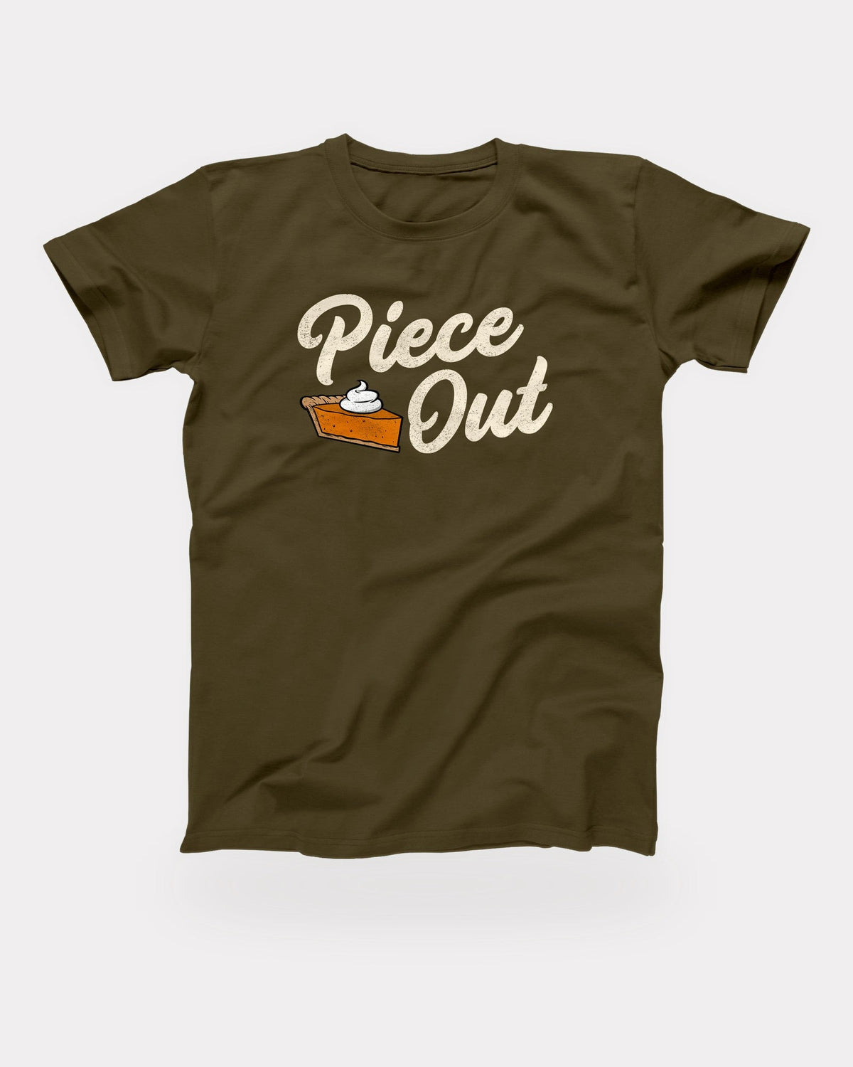 Piece Out T-Shirt in Army, flat lay on grey