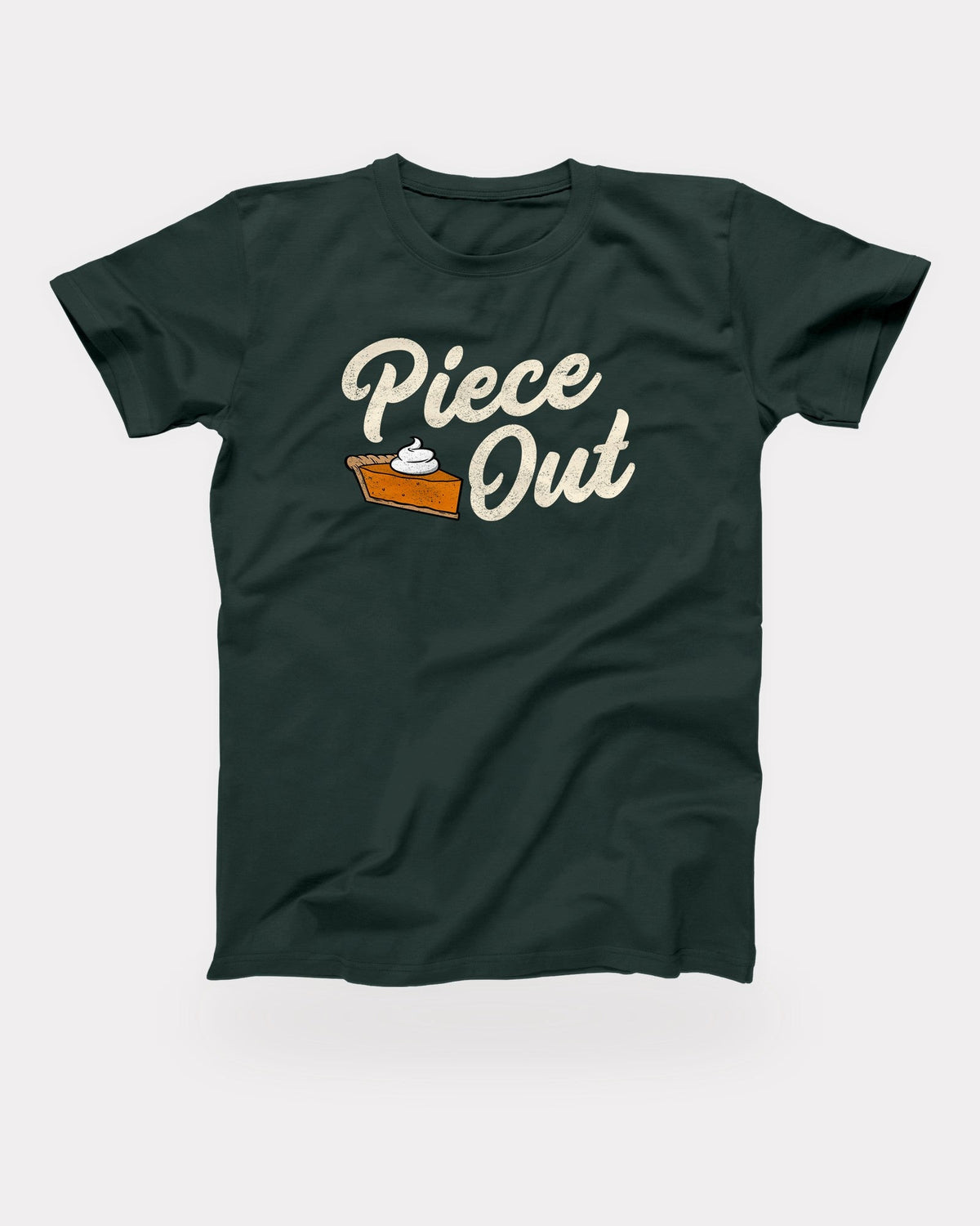 Piece Out T-Shirt in Forest, flat lay on grey