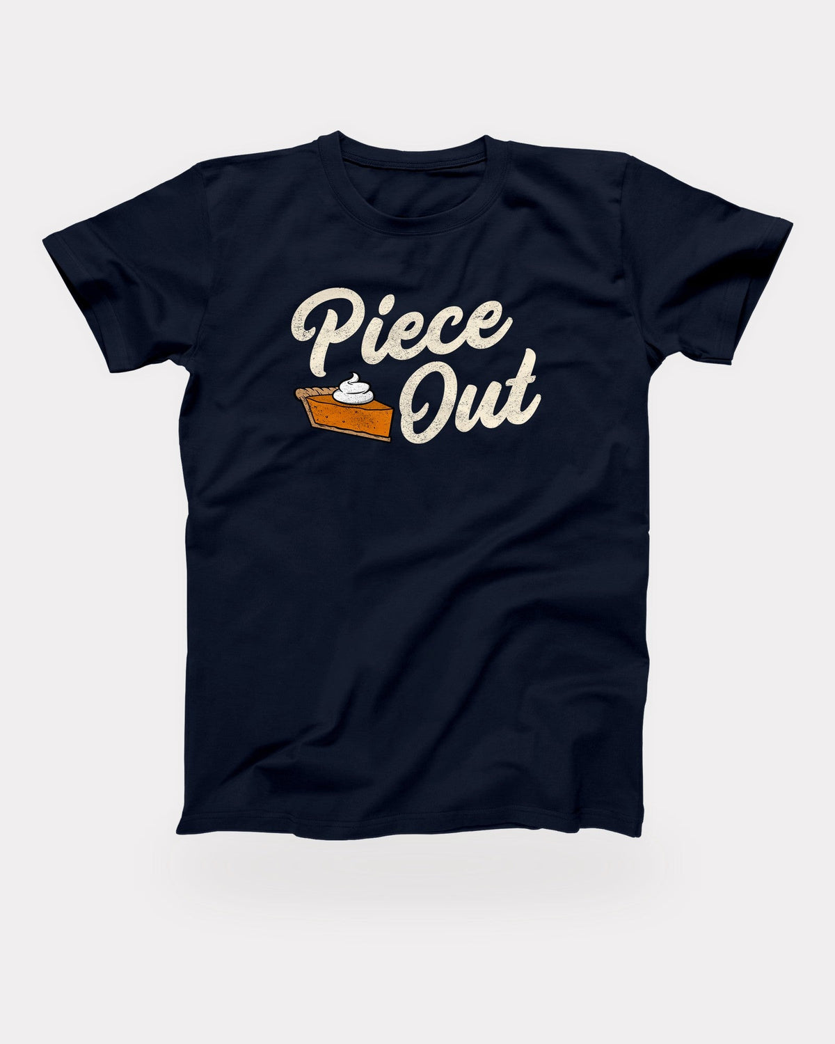Piece Out T-Shirt in Navy, flat lay on grey