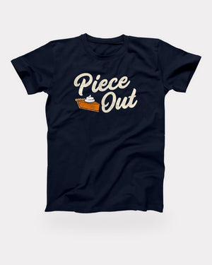 Piece Out T-Shirt in Navy, flat lay on grey
