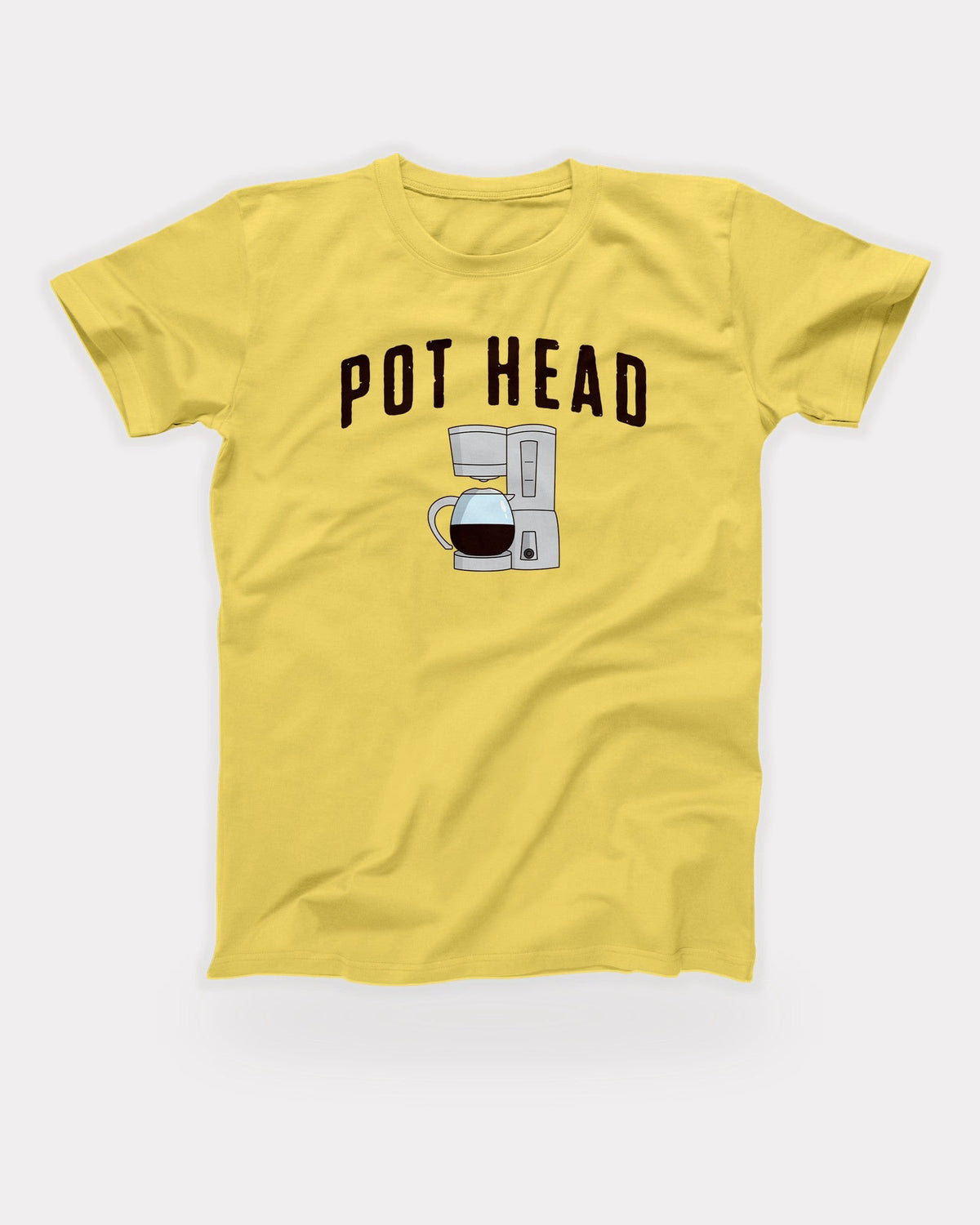 Pot Head T-Shirt in Maize Yellow, flat lay on grey