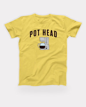Pot Head T-Shirt in Maize Yellow, flat lay on grey
