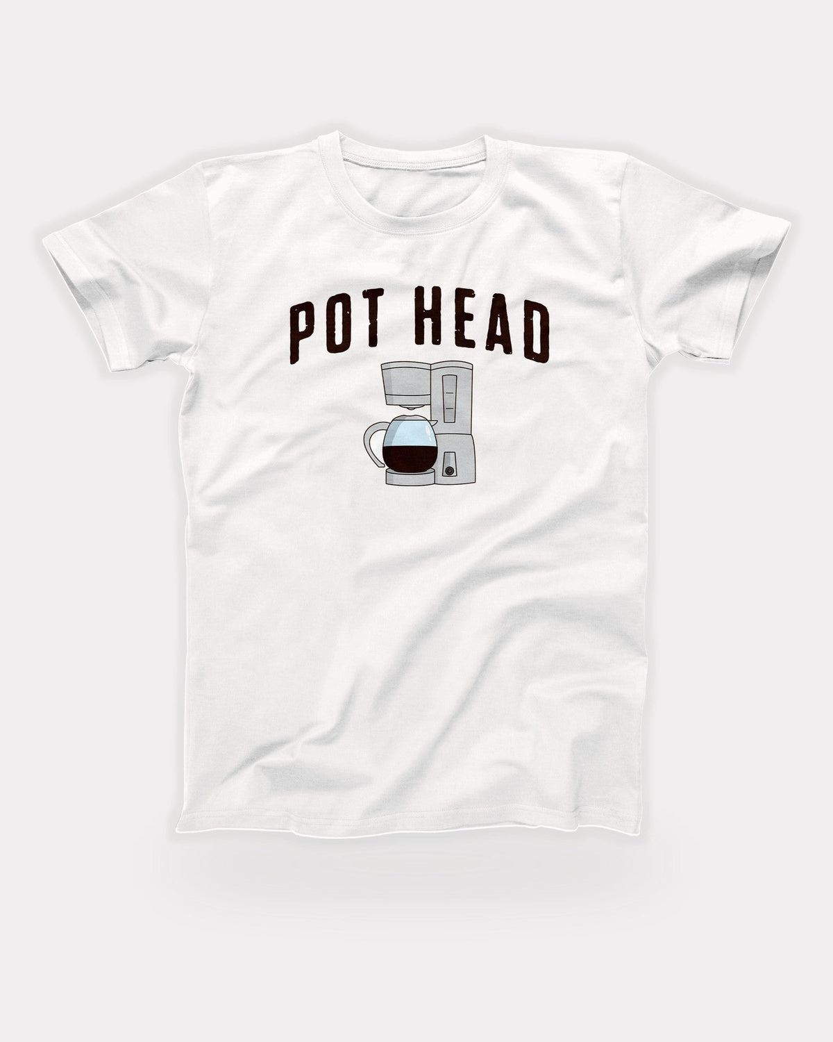 Pot Head T-Shirt in White, flat lay on grey