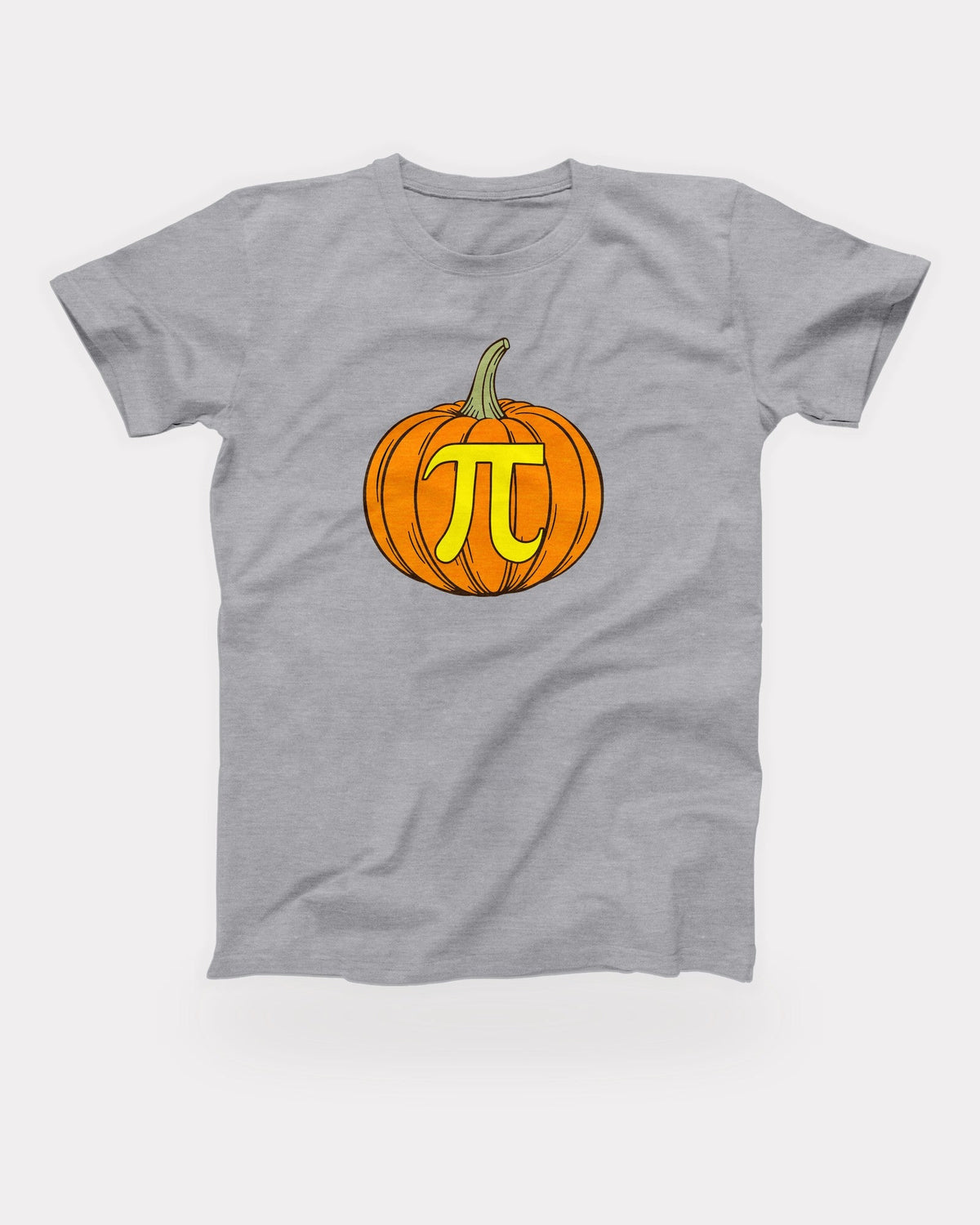 Pumpkin Pi T-Shirt in Athletic Heather, flat lay on grey